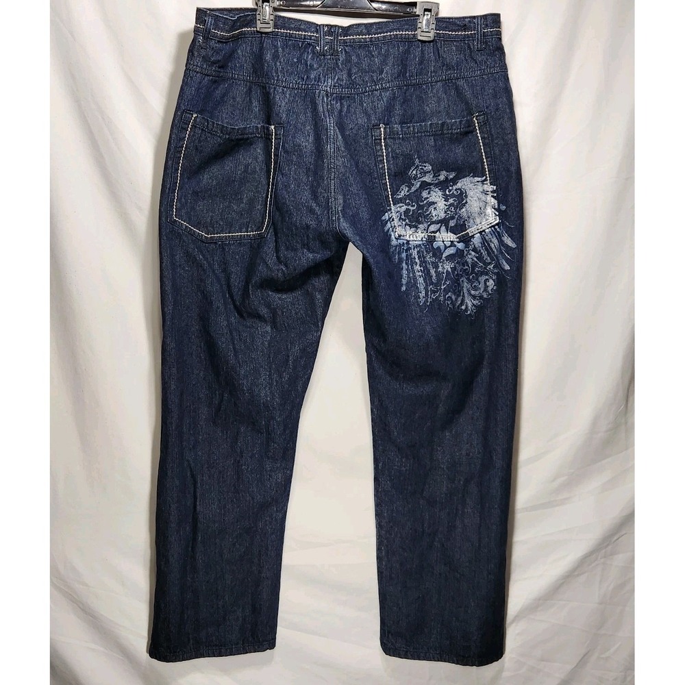Vintage Karl Kani Jeans 46x34 Embroidered Blue Baggy Fit Hip Hop‎ Skater Style